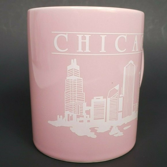 Vintage Pink Chicago Mug Skyline Souvenir Willis Sears Hancock Windy City - Picture 3 of 10